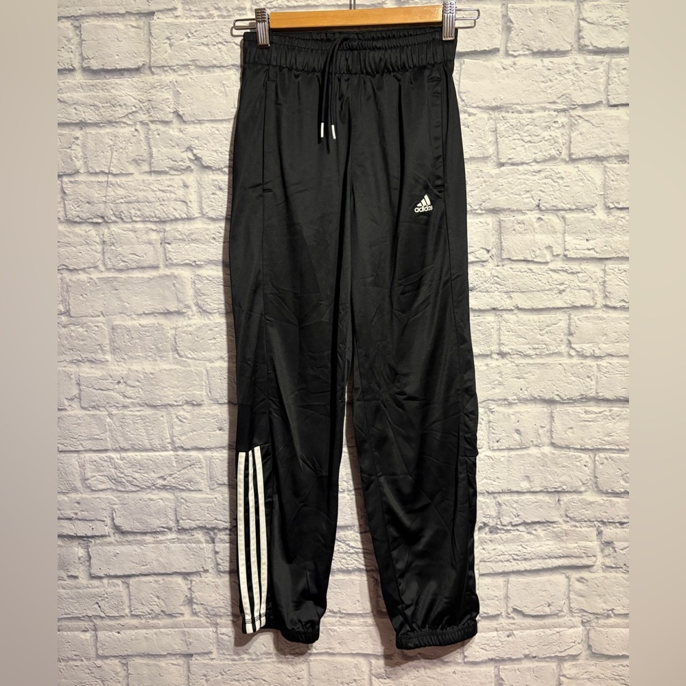 Adidas Sport Essentials Black Joggers Sweatpants White Stripes 11-12 yr Medium